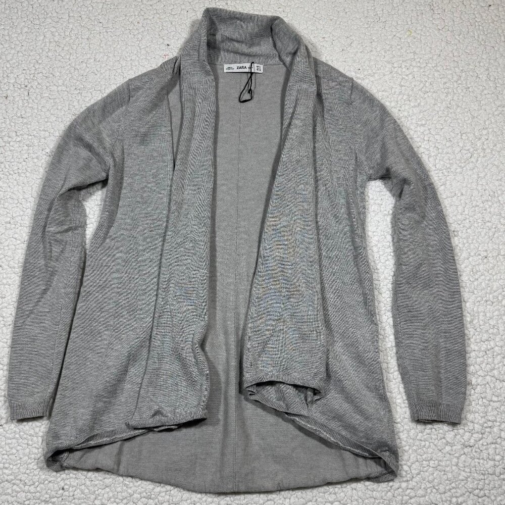 Zara Knit Open Front Shawl Cardigan Sweater Size Small Gray Layering
